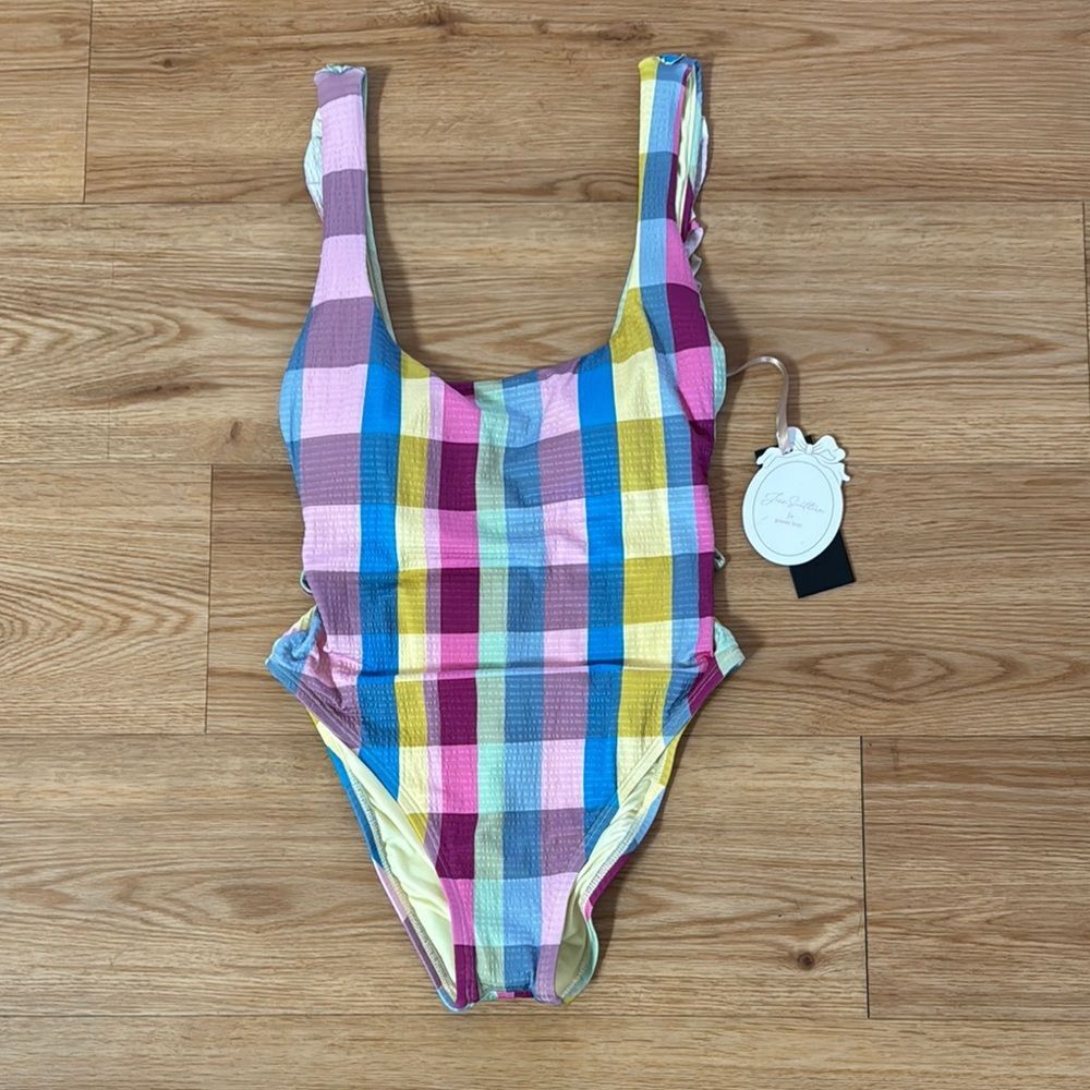 Jess Southern X Gianni Bini Women's Plaid Scoop One Piece Bathing Suit Small New - Picture 3 of 8